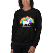 Women Funny Unicorn Cat Rainbow Crew Sweatshirt Pullover