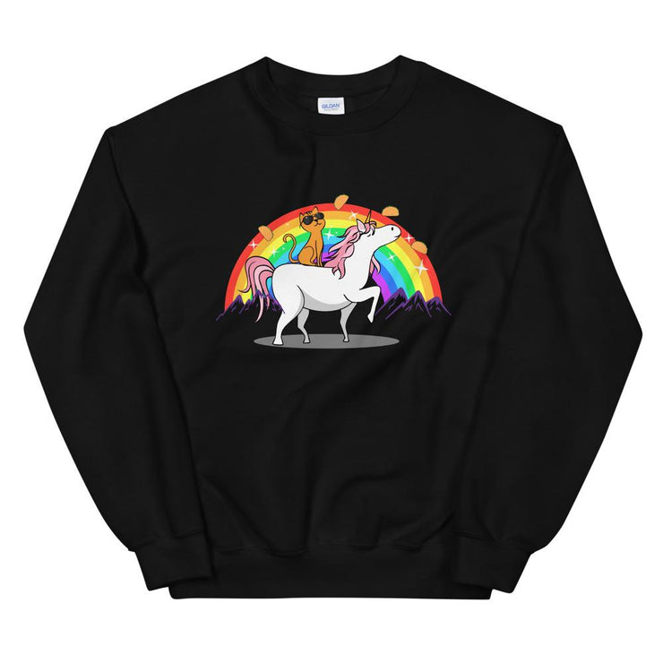 Women Funny Unicorn Cat Rainbow Crew Sweatshirt Pullover