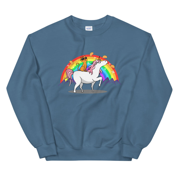 Women Funny Unicorn Cat Rainbow Crew Sweatshirt Pullover