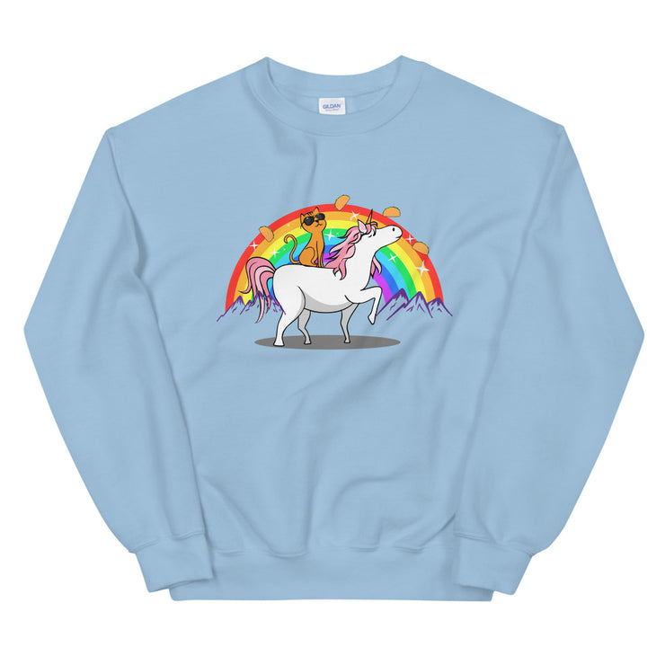 Women Funny Unicorn Cat Rainbow Crew Sweatshirt Pullover