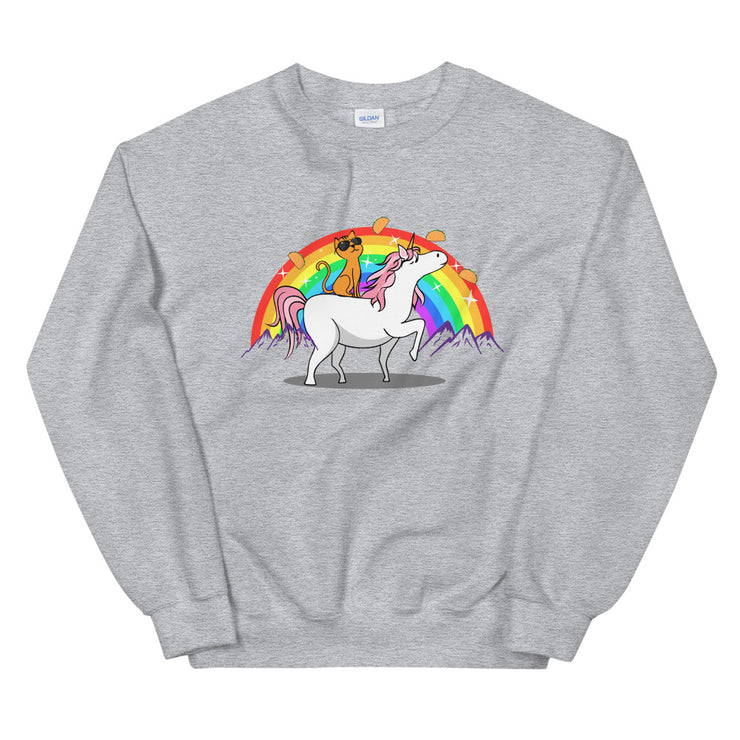 Women Funny Unicorn Cat Rainbow Crew Sweatshirt Pullover