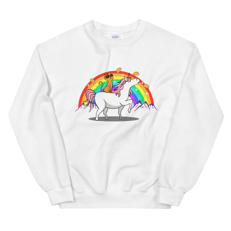 Women Funny Unicorn Cat Rainbow Crew Sweatshirt Pullover